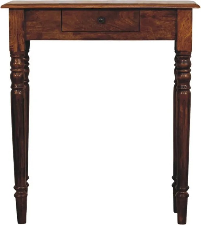 Artisan Furniture Drewniana Kasztanowa Konsola z Toczonmi Nogami, 1 Szuflada, Ciemnobrązowa