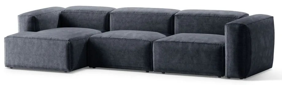 Szaroniebieski sztruksowy narożnik (lewostronny/z szezlongiem) Bergamo – Cosmopolitan Design