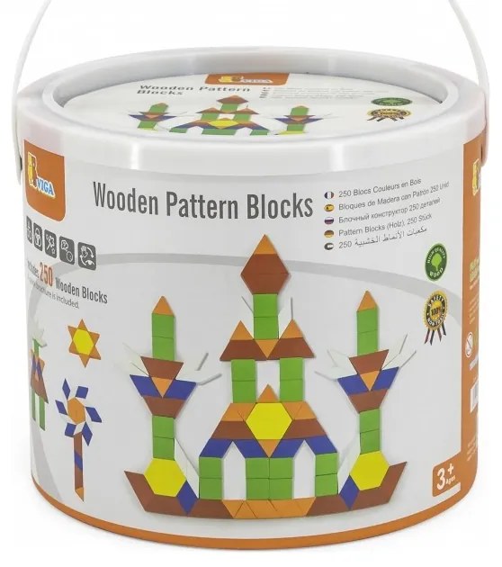 Viga drewniane klocki płaskie w wiaderku 250 elementów montessori