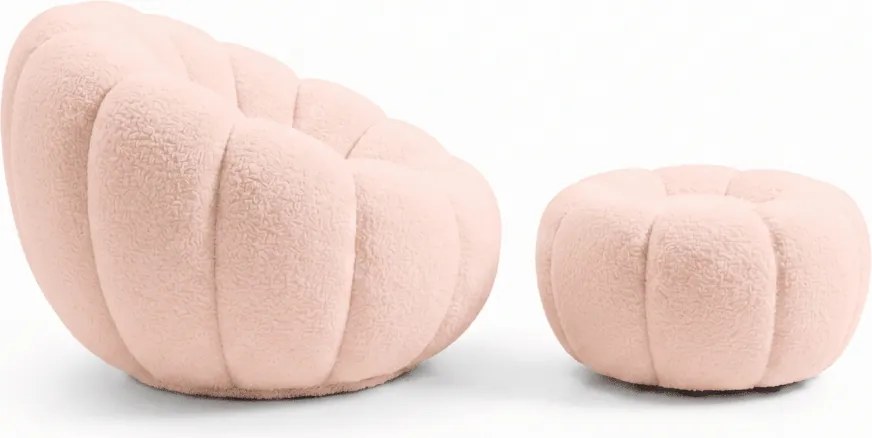 Obracjane designerskie krzesło BLOOM z podnóżkiem, jasnoróżowy