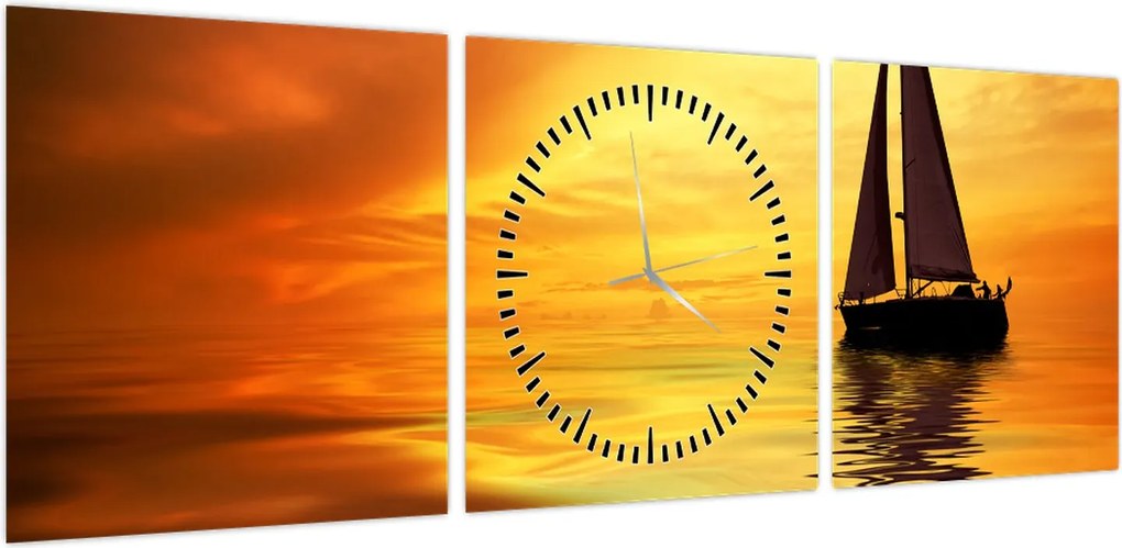 Obraz - Żaglówka o zachodzie słońca (z zegarem) (90x30 cm)