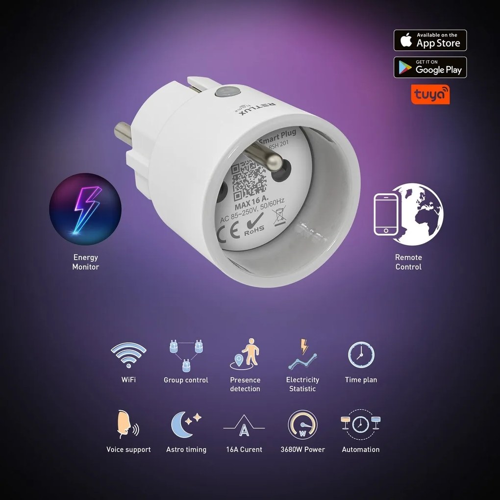 Retlux RSH 201 Inteligentne gniazdko z połączeniem Wi-Fi i Bluetooth