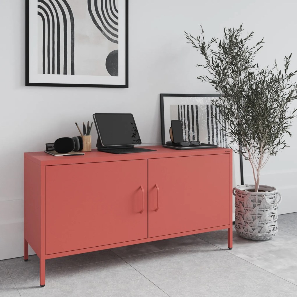 Metalowa szafka RTV dwudrzwiowa Modern Rosa czerwona