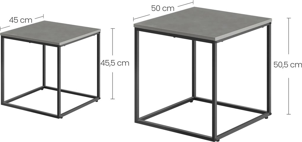 Zestaw kwadratowych stolików kawowych Parga beton/czarny