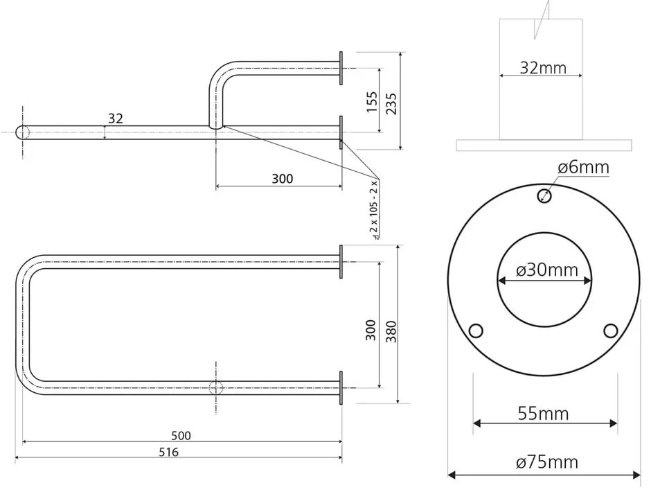 Stalowy uchwyt ścienny do łazienki 52 cm Handicap Left – Sapho