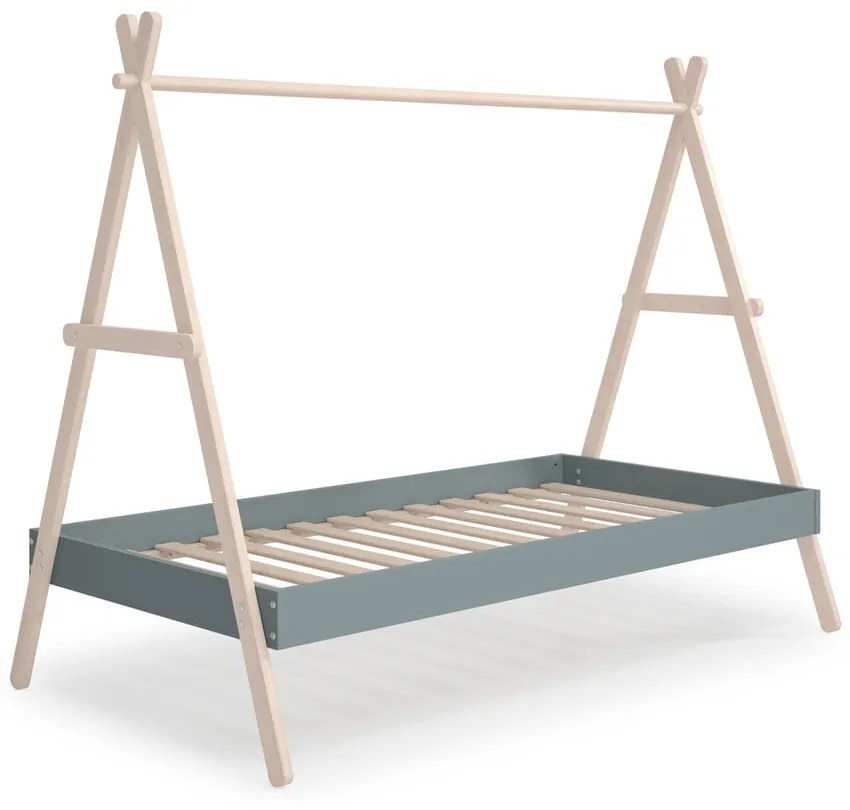 Łóżko dziecięce z litego drewna sosnowego w kształcie domku ze stelażem 90x200 cm w naturalnym kolorze/szarozielone Trufa – Marckeric