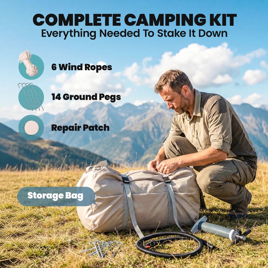 Outsunny Nadmuchiwany Namiot 5-8 Osób Szybki Montaż Wodoodporny 8000 mm Odporność na Wiatr z Pompką Ognioodporne Dachowe Okno | Aosom PL