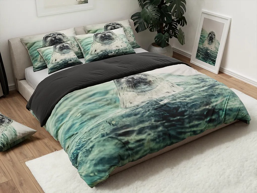 PrzytulneMieszkanie.pl PrzytulneMieszkanie.pl Pościel 3D SEAL niebiesko-biała Rozmiar pościeli: 70 x 90 cm | 140 x 200 cm