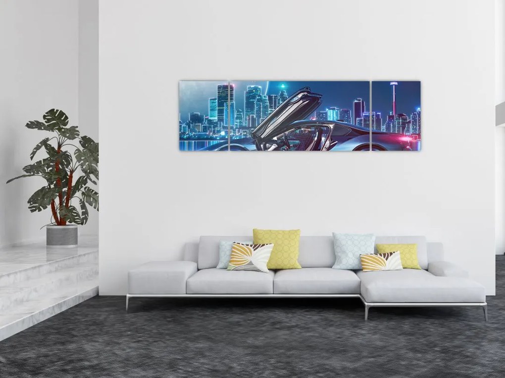 Obraz samochodu wyścigowego w nocy (170x50 cm)