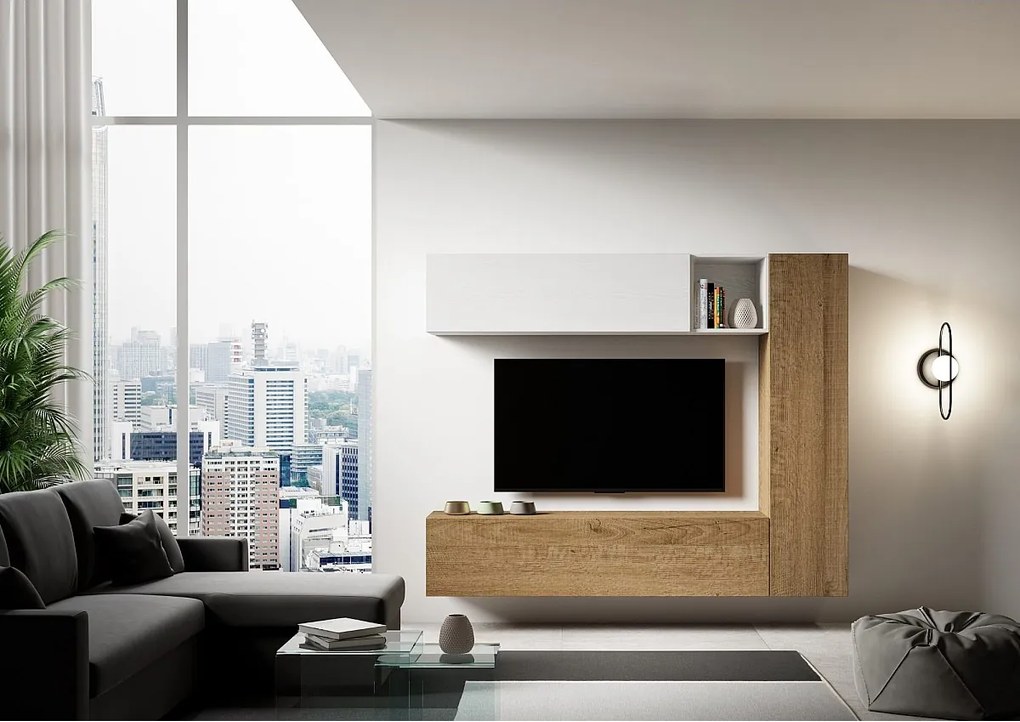 Kompozycja ścienna do salonu A14 szer. 214 wys. 173,6 gł. 39,2