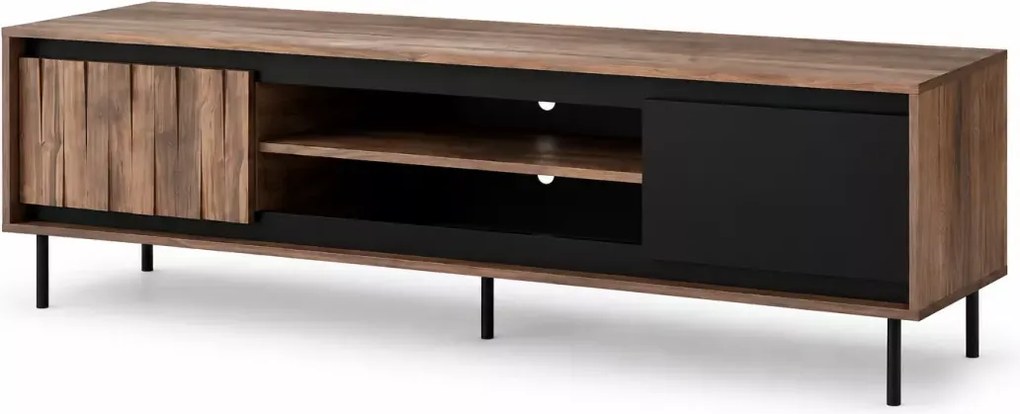 Stolik RTV Madera RTV-1 – Nowoczesny stolik pod telewizor w kolorze orzechowym z czarnymi metalowymi nogami