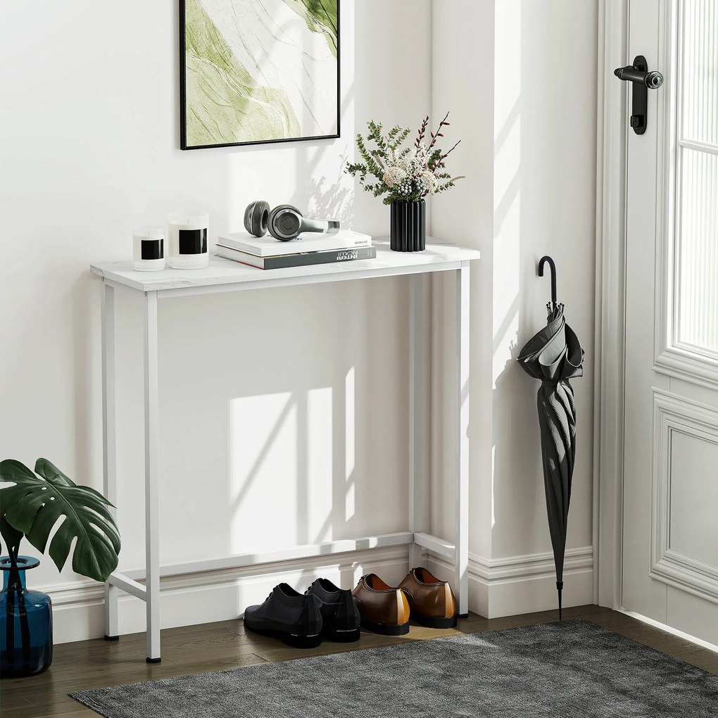 HOMCOM Stolik konsolowy Flurtisch z regulowanymi stopkami, pasami przeciwwysypowymi 75 x 24 x 76 cm do małych pomieszczeń Biały