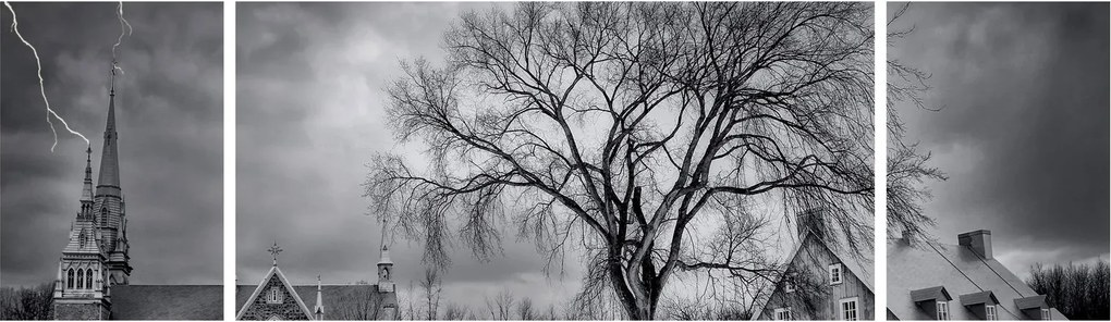 Obraz czarno - białej wioski (170x50 cm)