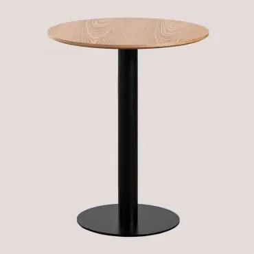 Okrągły Barowy Stół Z Mdf Xiren Naturalny Brąz Drewna - Czarny & Ø60 Cm - Sklum