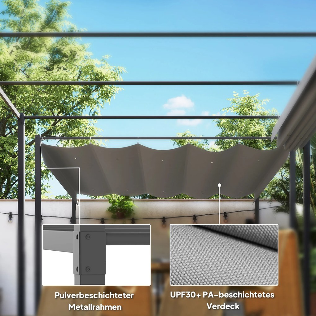 Outsunny Pergola ogrodowa 3 x 3 m z chowanym dachem, pawilon, baldachim zapewniający cień, UPF30+, Grau | Aosom PL