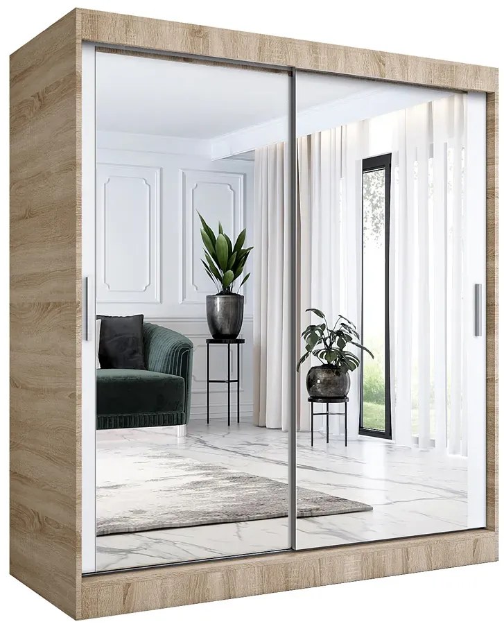 Szafa przesuwna z lustrem dąb sonoma + biały 180 cm - Kukkin 5X