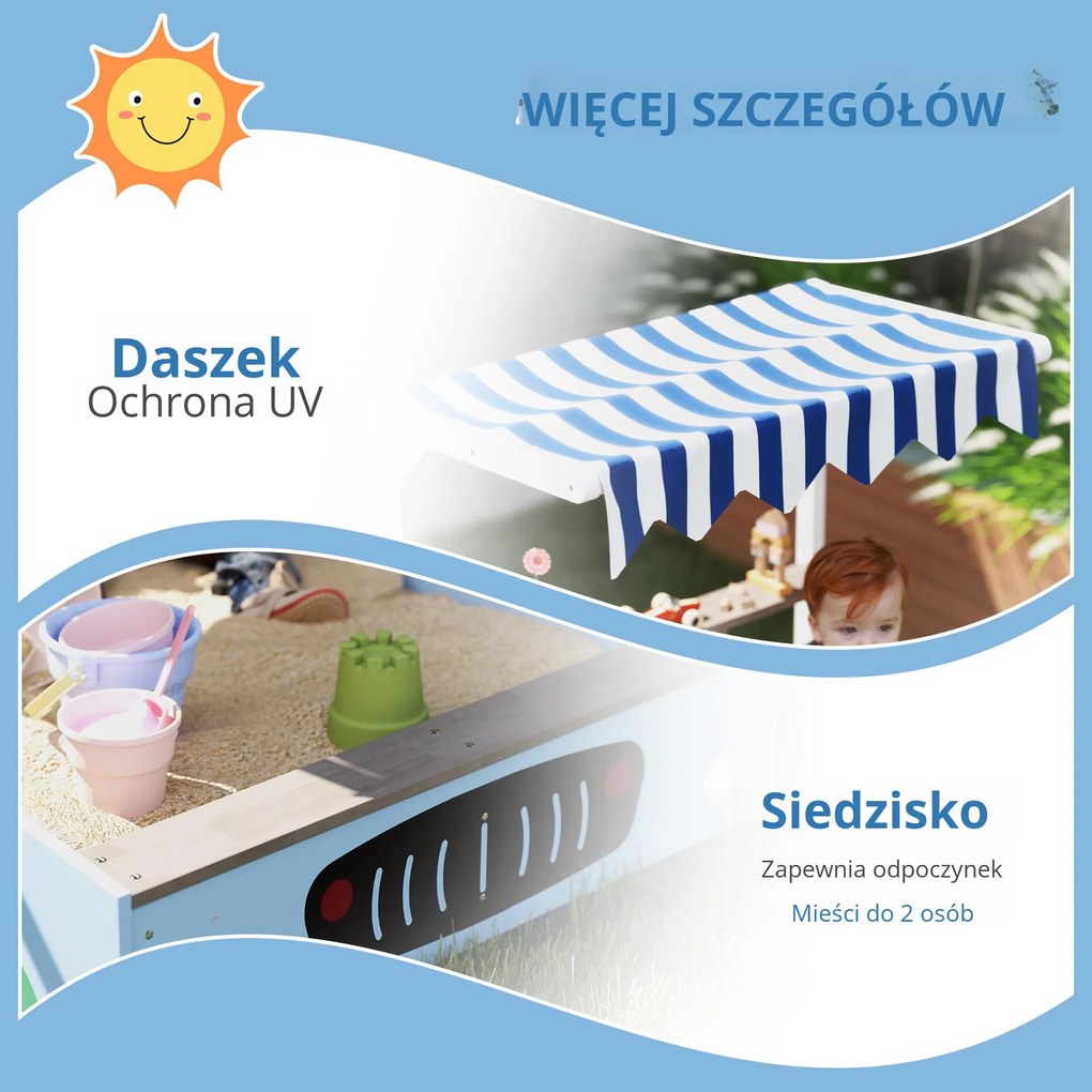AIYAPLAY Piaskownica z daszkiem, design sklepu spożywczego, ławeczka, tablica do rysowania, drewno świerkowe, 104W x 108D x 90S cm, Niebieska