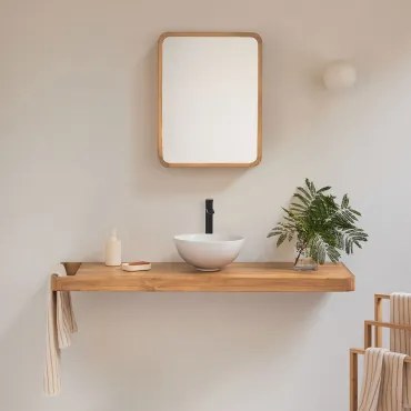 Zestaw Mebli Łazienkowych 130x45 Cm Wiszący Z Drewna Tekowego Neill Drewno Tekowe & Okrągły - Sklum