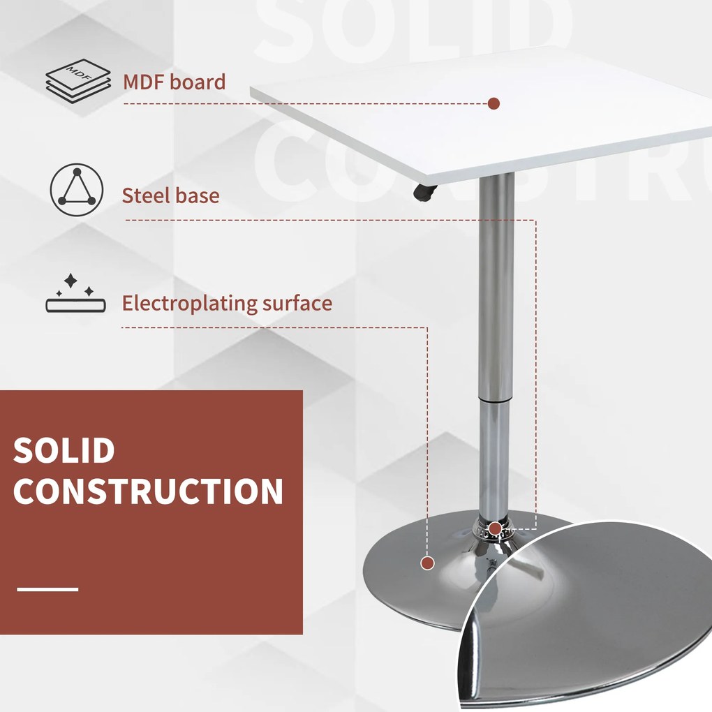 HOMCOM Regulowany stół barowy, obrotowy o 360°, nogi odporne na zarysowania, stabilna metalowa podstawa, Biały