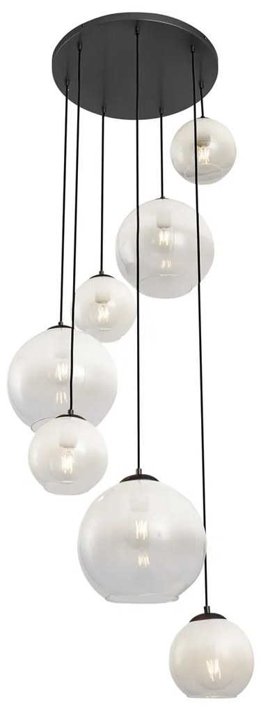 Nowoczesna lampa wisząca czarna z białym okrągłym szkłem 7-punktowa - Misty Nowoczesny Oswietlenie wewnetrzne