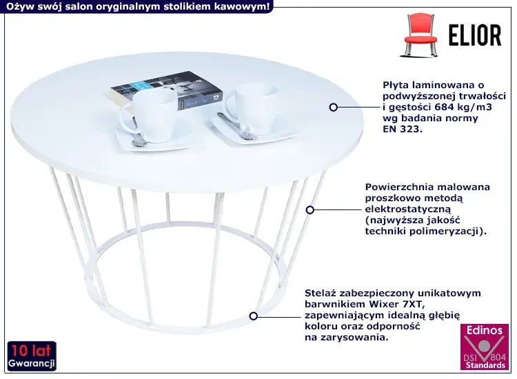 Biały okrągły stolik kawowy - Savik 5X