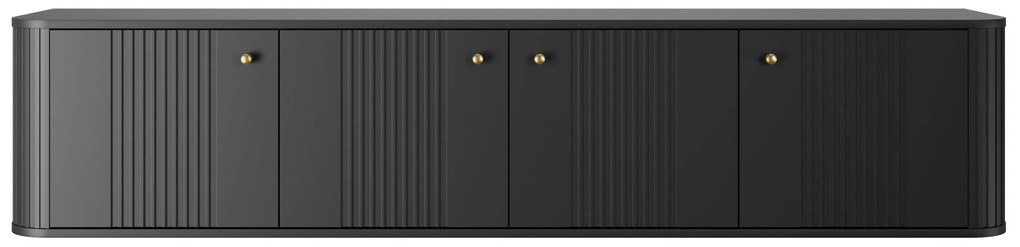 Szafka RTV wisząca Vesper 4D 187 cm - czarny / złote uchwyty