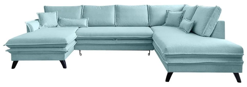 Jasnoniebieska rozkładana sofa w kształcie litery "U" Miuform Charming Charlie, prawostronna