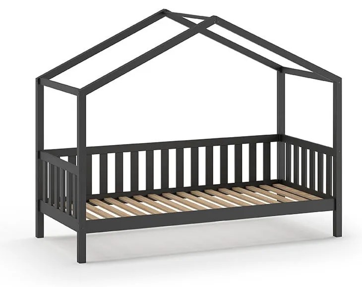 Antracytowe łóżko dziecięce w kształcie domku z litego drewna sosnowego 90x200 cm DALLAS – Vipack
