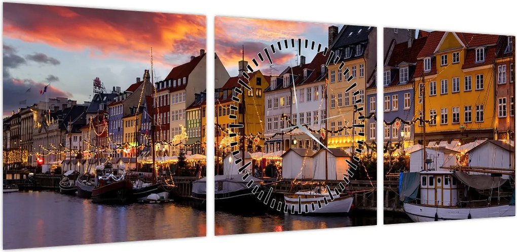 Obraz - Nyhavn, Kopenhaga (z zegarem) (90x30 cm)