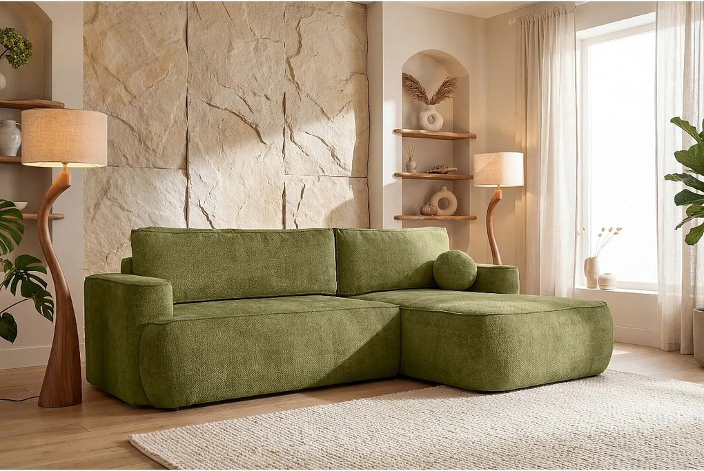 Narożnik Moon, do salonu, z funkcją spania, Flow, prawy, zielony (12)