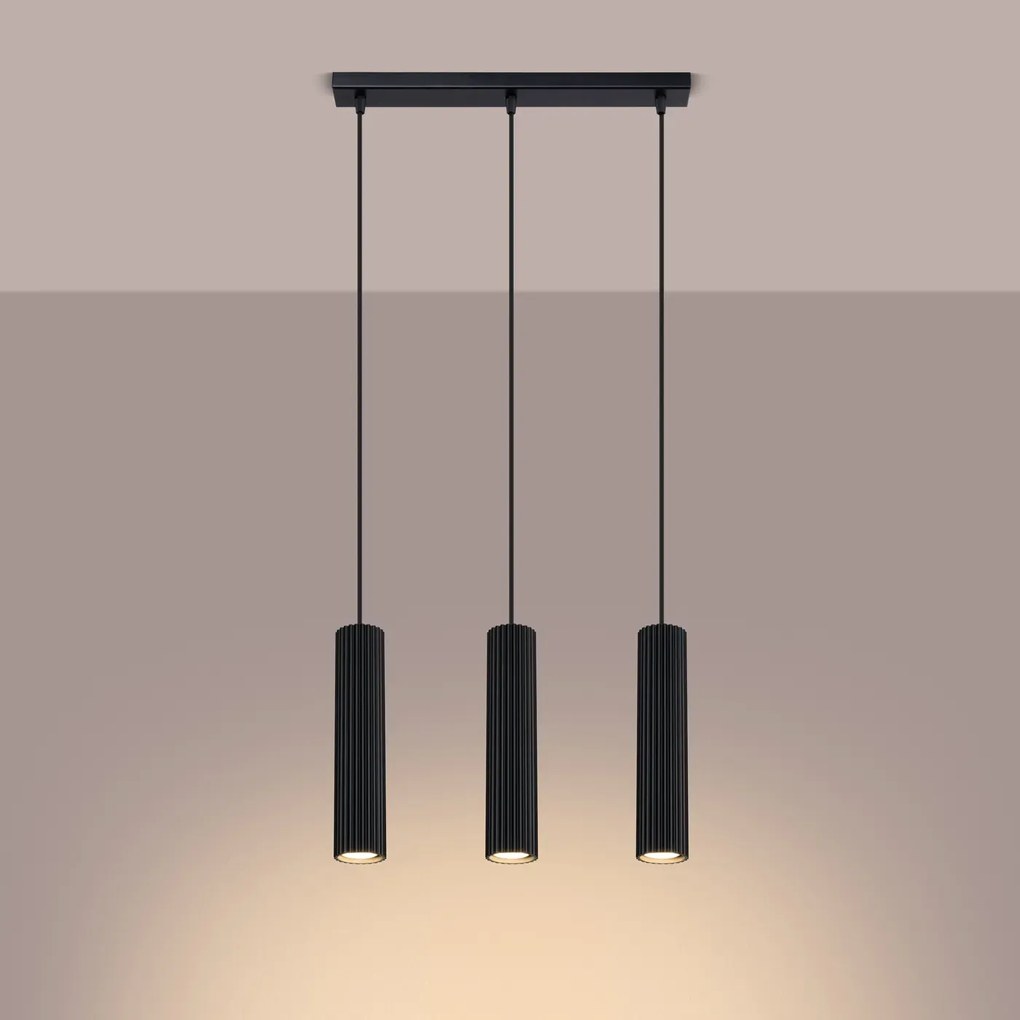 Lampa wisząca KARBON 3L czarna ryflowana SOLLUX LIGHTING