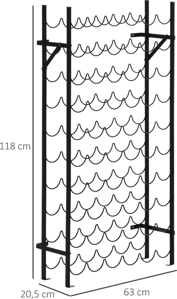 Homcom Stojak na wino metalowy Czarny 63x205x118cm elegancki regał na kolekcję win | Aosom PL