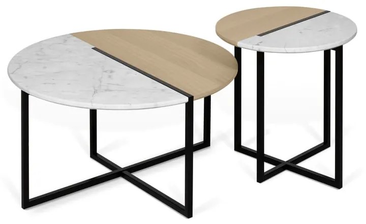 Stolik z blatem z drewna dębowego i marmuru ø 80 cm Sonata – TemaHome