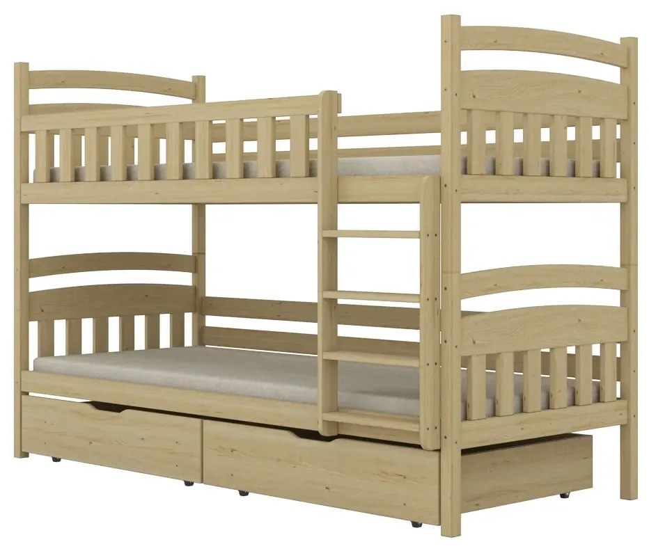 Łóżko piętrowe JULITA 160x80 sosna lakierowana drewniane z szufladami KOCOT KIDS
