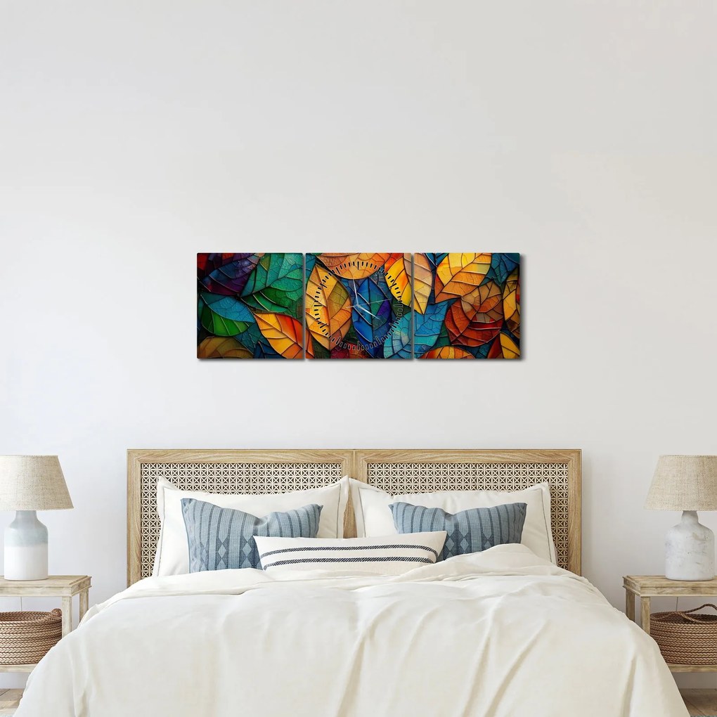 Obraz - Mozaika z liści (z zegarem) (90x30 cm)