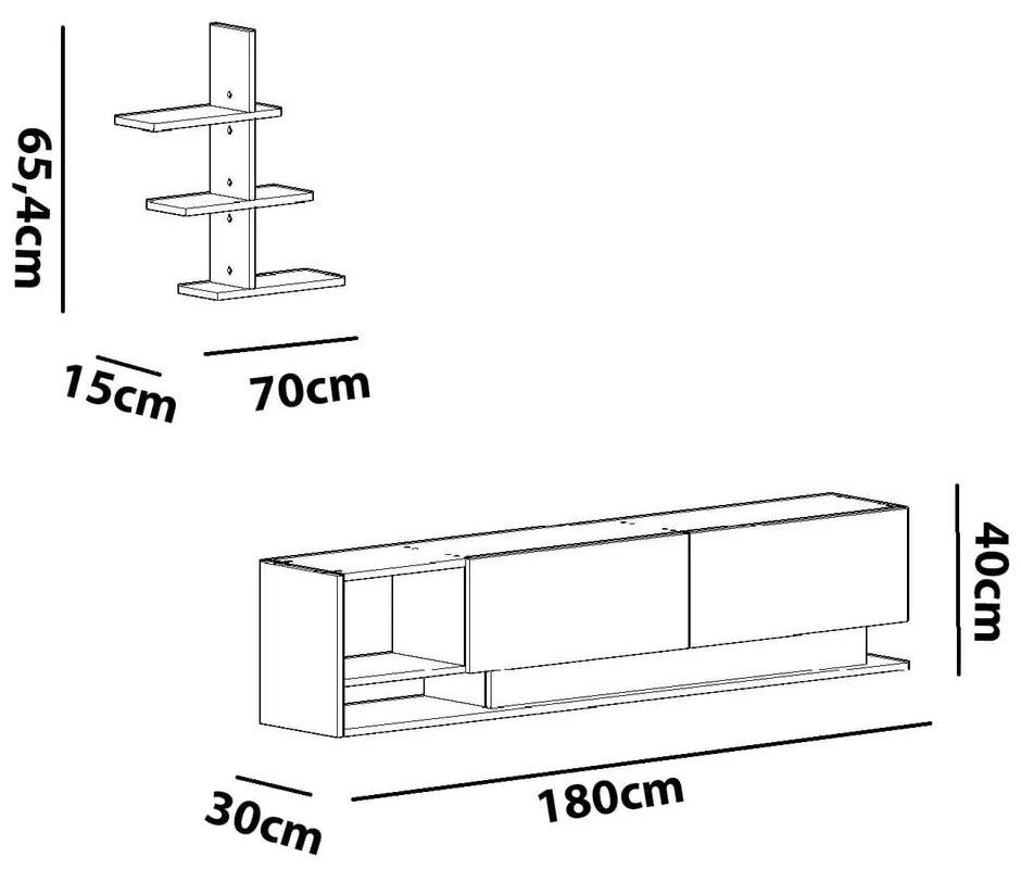 Biały zestaw pod TV w dekorze egzotycznego drewna 180x40 cm Liza - Kalune Design