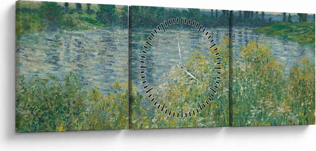 Obraz - Claude Monet, Banks of the Seine, reprodukcje (z zegarem) (90x30 cm)