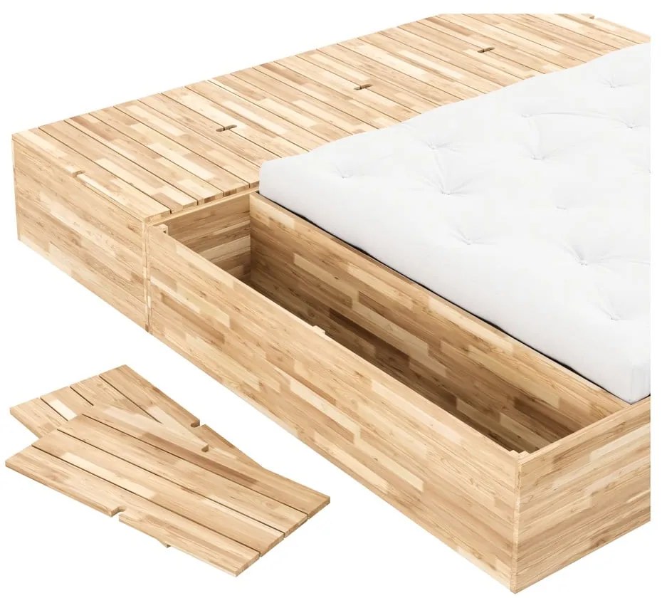 Łóżko dwuosobowe z litego drewna sosnowego ze schowkiem i stelażem 160x200 cm Basement Bed – Karup Design