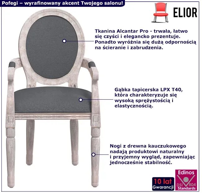Jasnoszare krzesło tapicerowane z drewnianą ramą K2-T58