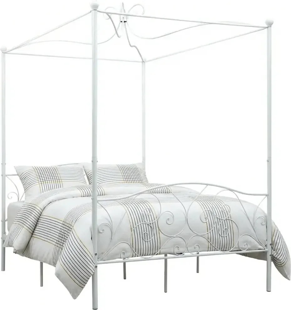 Białe podwójne łóżko z baldachimem 160x200 cm B6-A19