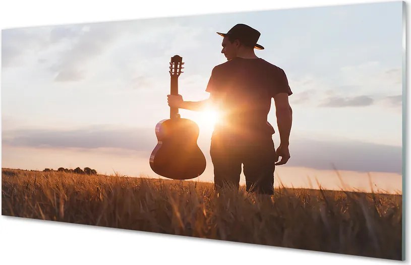 Szklany Panel Muzyk z Gitarą
