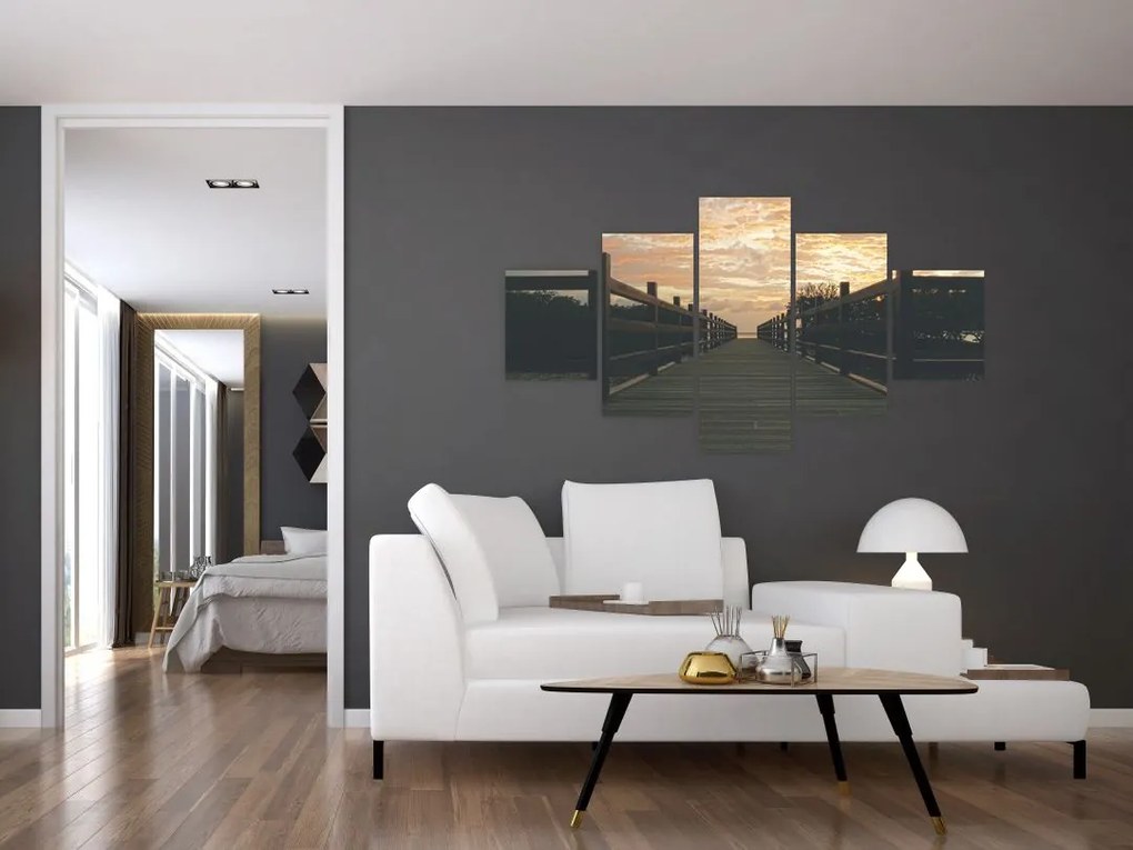 Obraz drewnianego pomostu nad jeziorem (125x70 cm)