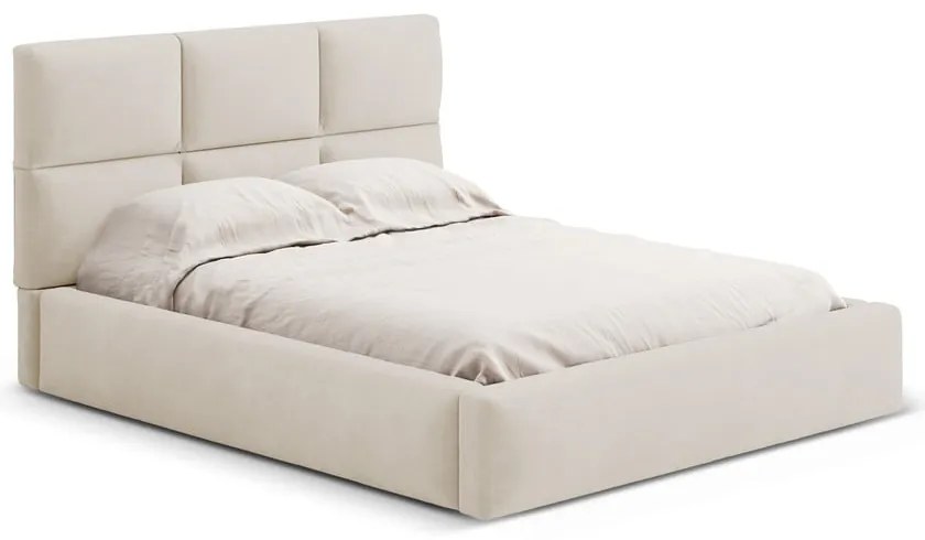 Beżowe tapicerowane łóżko dwuosobowe ze schowkiem ze stelażem 160x200 cm Libera – Windsor &amp; Co Sofas