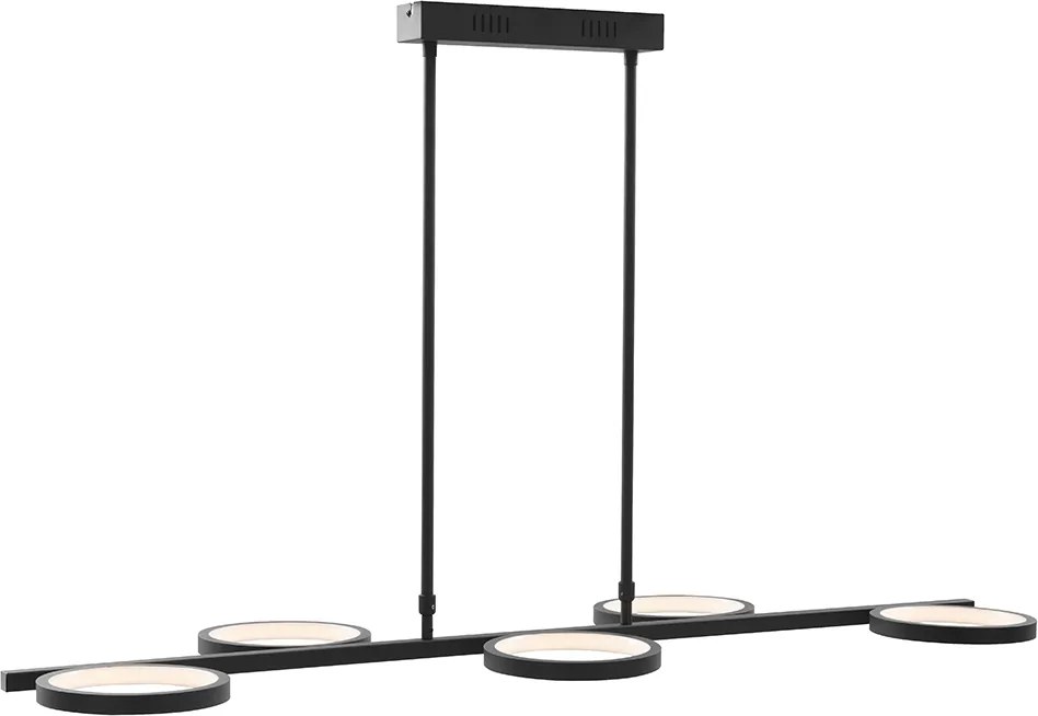 Nowoczesna lampa wisząca czarna z wbudowanym LED-em, 3-stopniowa regulacja jasności, 5-światłowa - Vivé