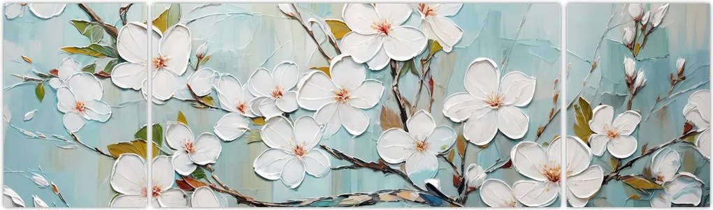 Obraz - Malowanie, kwitnące gałęzie drzew (170x50 cm)