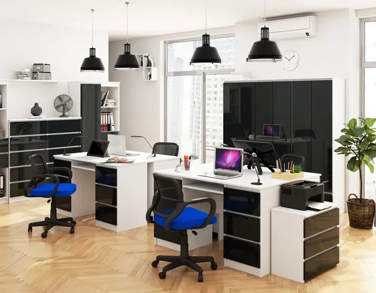 Regał z drzwiczkami na dokumenty biały + grafit połysk L1-G36