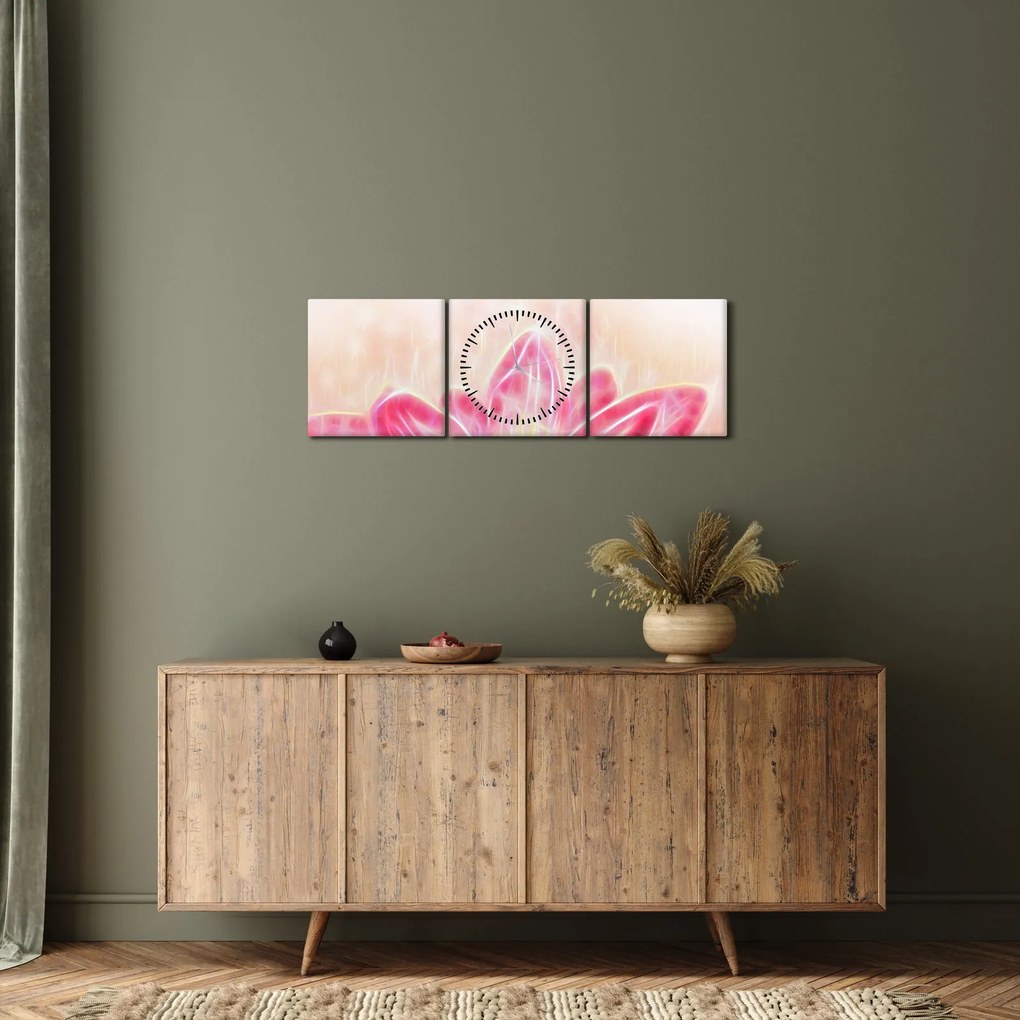 Obraz kwiatu lotosu (z zegarem) (90x30 cm)
