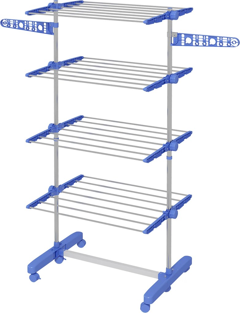 HOMCOM Wieszak na ubrania Suszarka do ubrań 5 poziomów, składany, system One-Klick, 142 cm x 55 cm x 172 cm, Niebieski + Srebrny