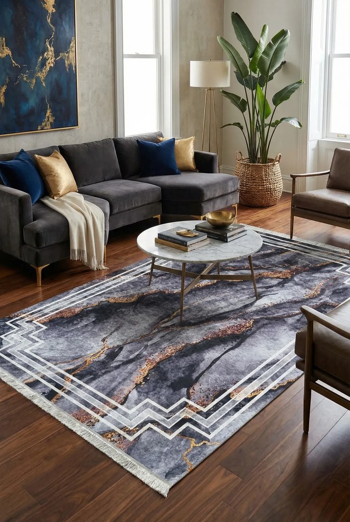 Ciemnoszary prostokątny dywan z motywem marmuru M2-Z32