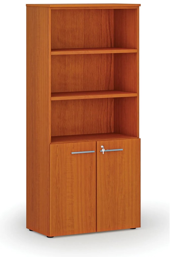 Szafa biurowa kombinowana PRIMO WOOD, drzwi na 2 poziomach, 800 x 420 x 1781 mm, wiśnia